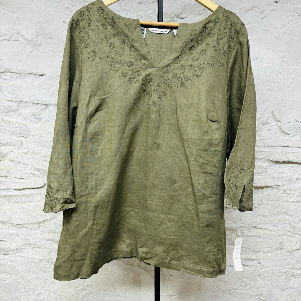 NWT Edward Woman 100% Irish Linen Half Sleeve Tunic Top Embroidered Plus Size XL